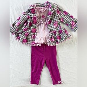 Kids Headquarters 3-Piece Outfit Set 12M Floral Jacket, “Sweet” Top & Pants